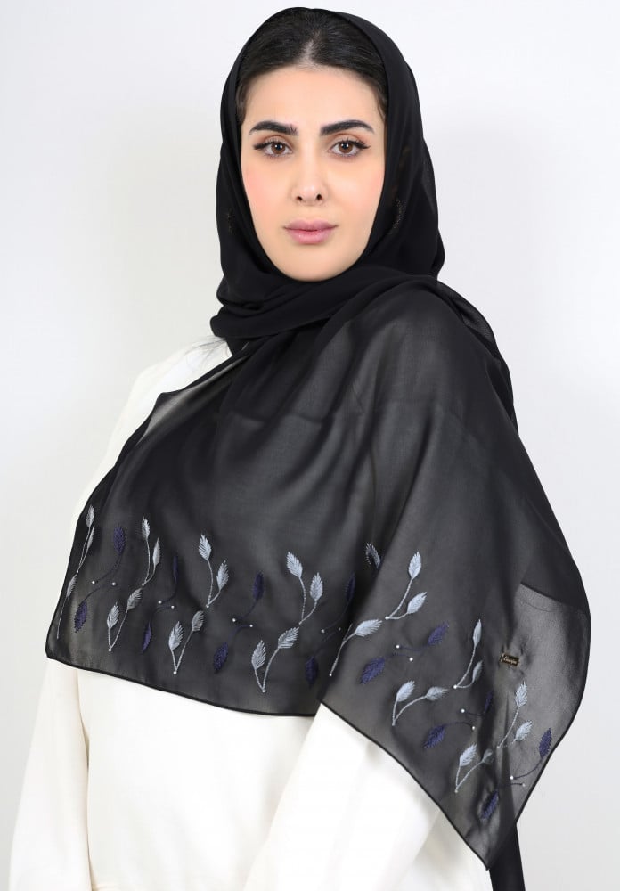 [231508] طرحة أمواج خطوط ورق شجر تطريز مع كريستال سواروفسكي