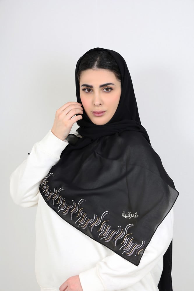 [231803] طرحة أمواج خطوط تطريز مع كريستال سواروفسكي